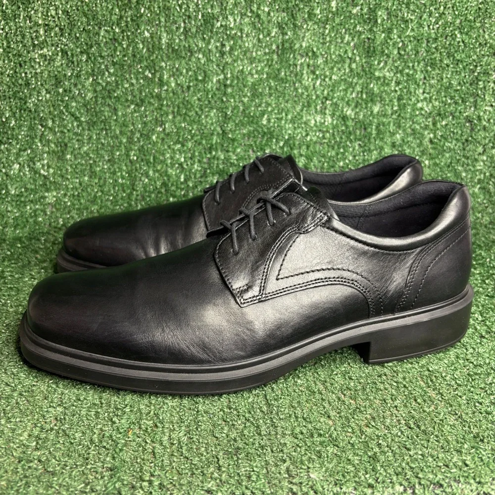 ECCO Helsinki 2.0 Leather Lace Up Square Toe Derby Dress Shoes Black Mens 12.5